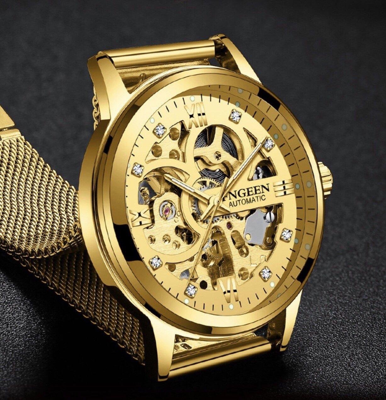 [HCM]đồng hồ nam lộ máy cơ FNGEEN Automatic  dây cao cấp