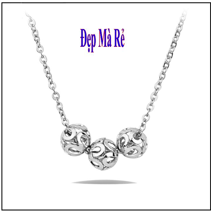 Dây chuyền nữ inox Đẹp Mà Rẻ kiểu 3 trái châu rỗng - Cam kết 1 đổi 1 nếu hoen , gỉ sét