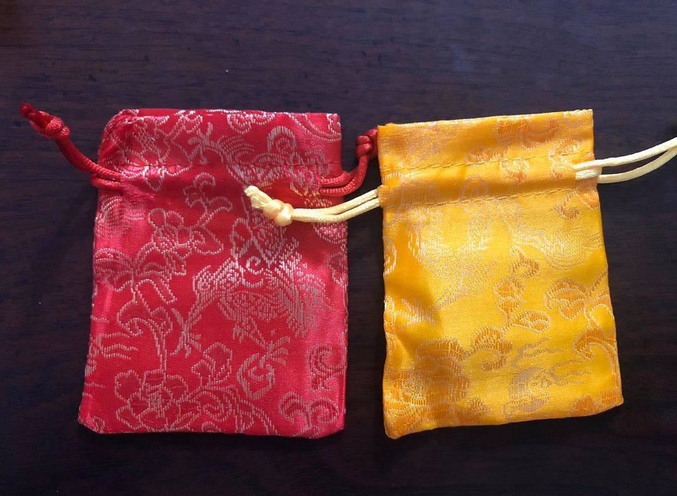 Combo 2 túi gấm hoa văn Rồng Phượng, 2 màu đỏ vàng