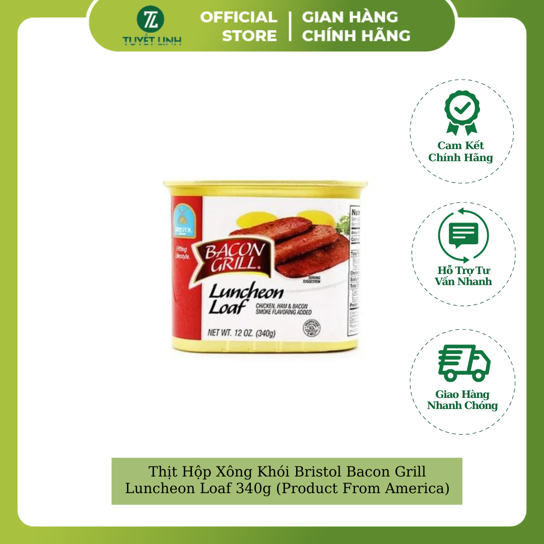 Thịt Hộp Xông Khói Bristol Bacon Grill Luncheon Loaf 340g