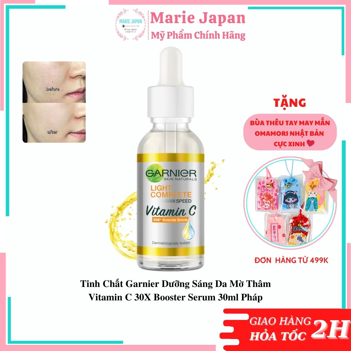 Tinh Chất Garnier Dưỡng Sáng Da Mờ Thâm Vitamin C 30X Booster Serum 30ml Pháp