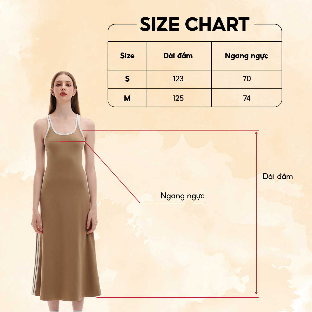 DOTTIE - Đầm midi phối viền - Nâu - D0540
