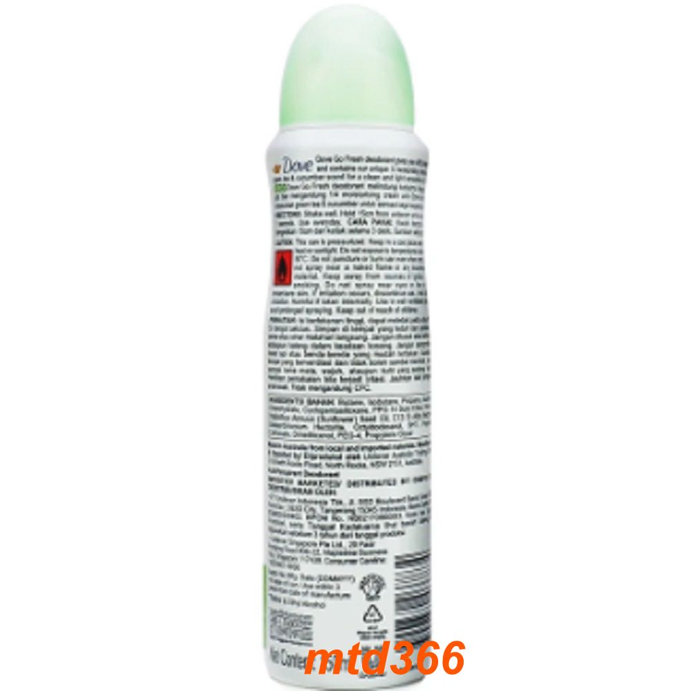 Xịt Khử Mùi Nữ Dove 150ml Go Fresh Dưa Leo