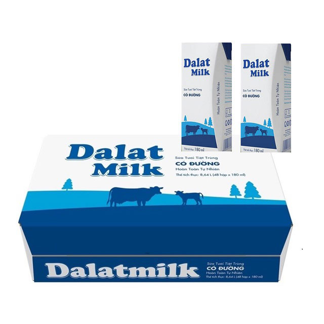 [3/2022] Sữa tươi Dalatmilk có đường hộp 180ml thùng 48 hộp