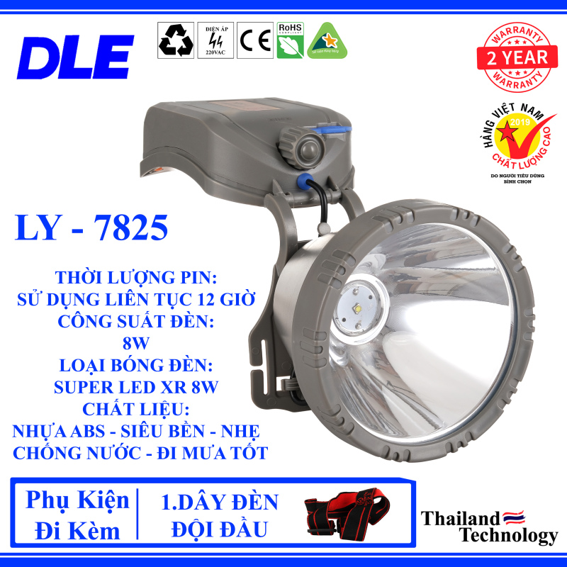ĐÈN PIN ĐỘI ĐẦU LY - 7825 - NHẬP KHẨU THÁI LAN - LẶN BIỂN 10M - 4 CỤC PIN - ÁNH SÁNG TRẮNG HOẶC VÀNG