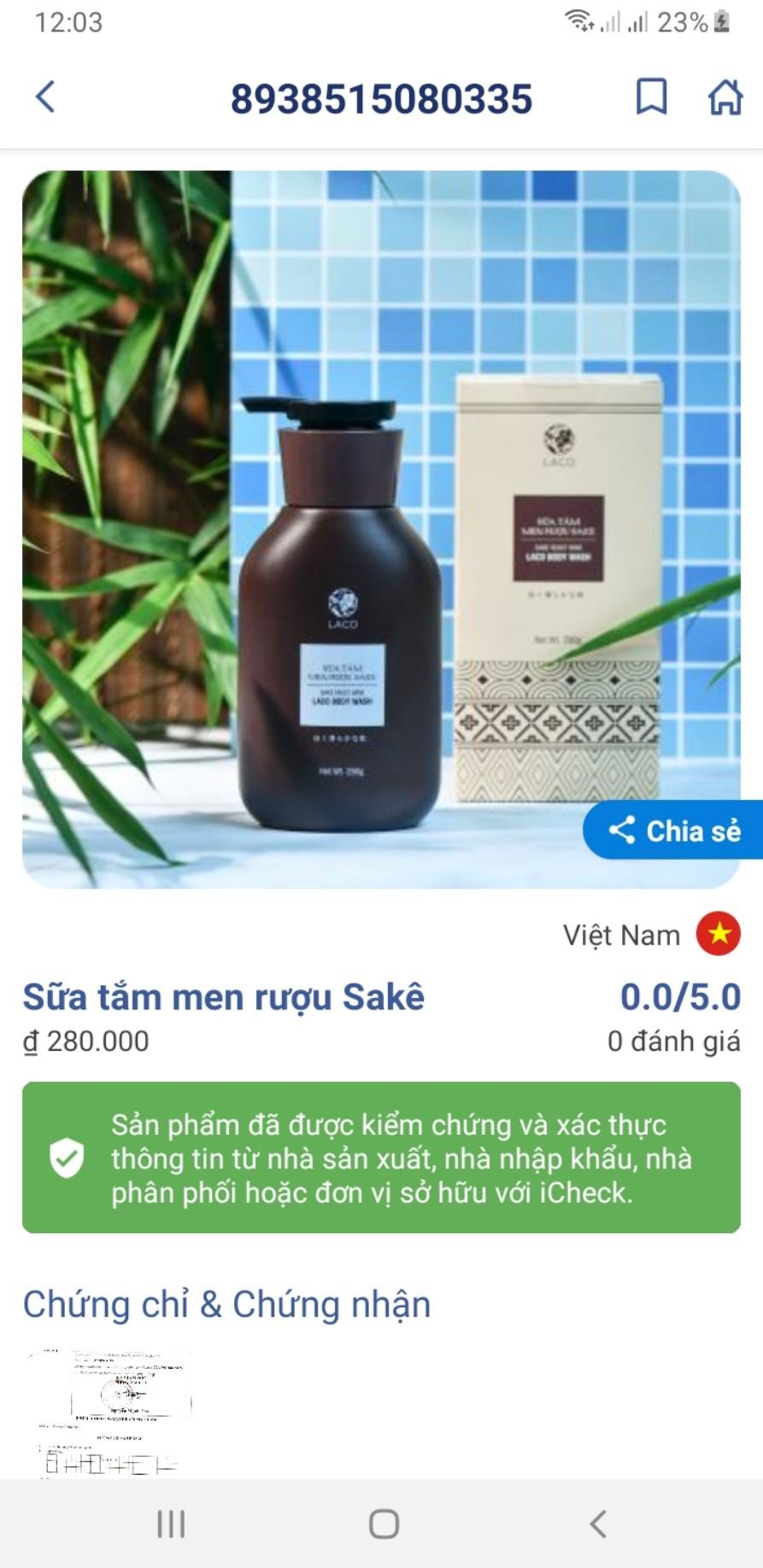 SỮA TẮM MEN RƯỢU SAKE - LACO