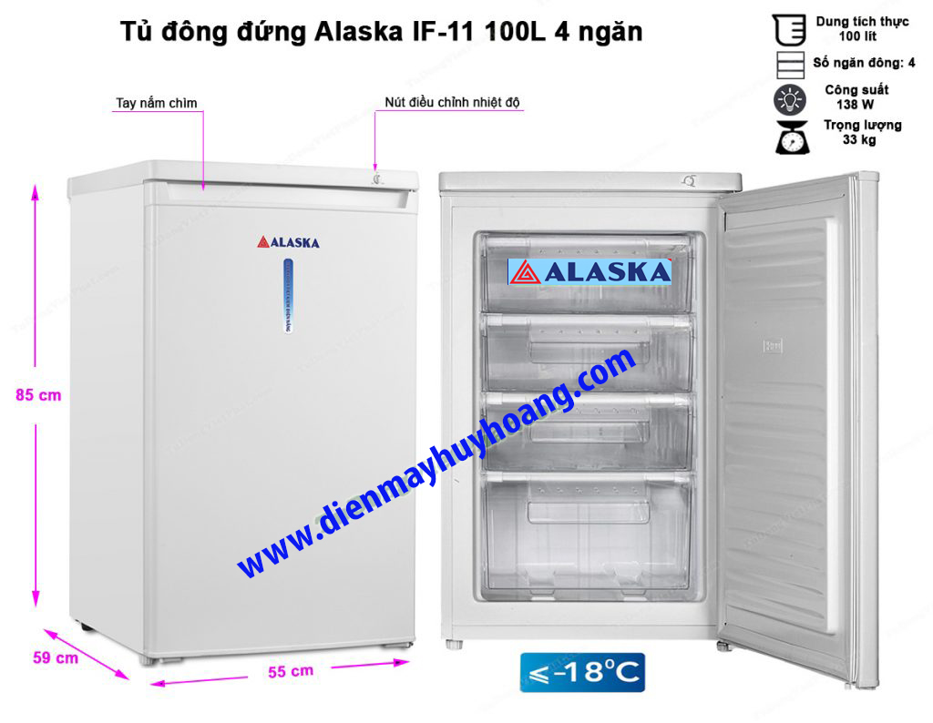 [TRẢ GÓP 0%]TỦ ĐÔNG ĐỨNG MINI 110 LÍT ALASKA IF-11 (Miễn phí giao tại HCM-ngoài tỉnh liên hệ shop)