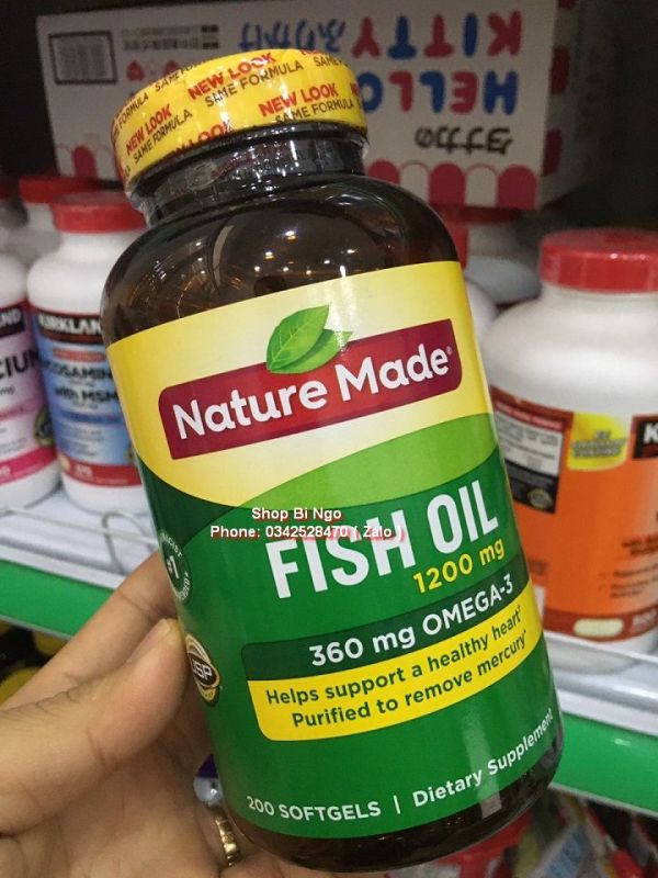 Viên uống Nature Made Fish Oil 1200mg 360mg 200 viên. Có bill mua hàng từ Mỹ. cao cấp