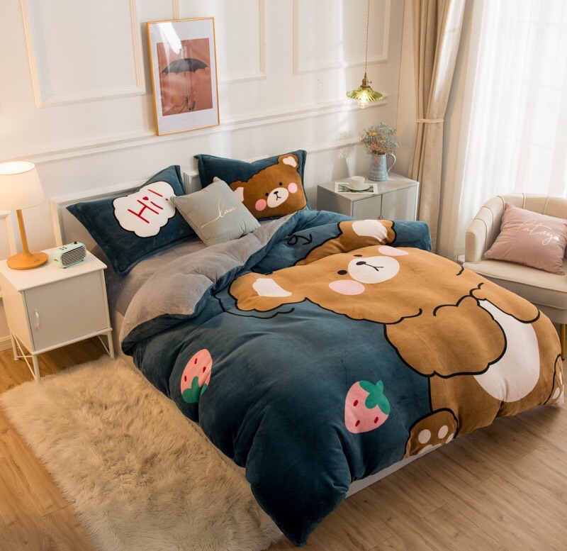 Set chăn ga gối Nỉ Nhung Hàn quốc H2