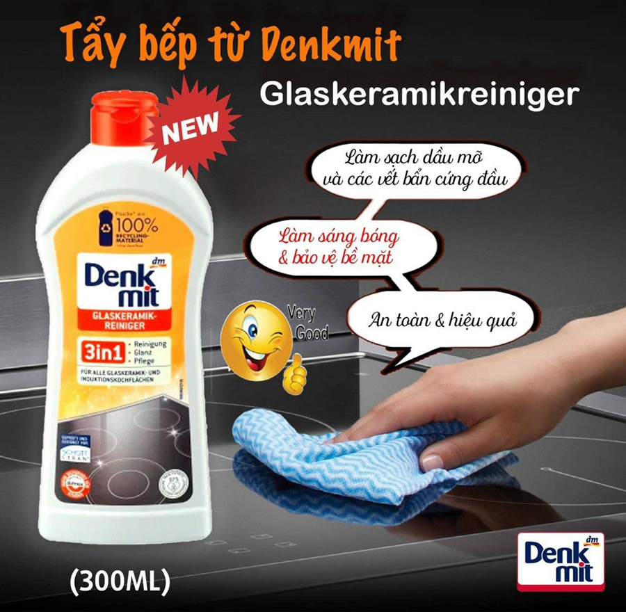 Nước lau bếp từ, bếp gas và đồ inox Denkmit 3in1, chai 300ml