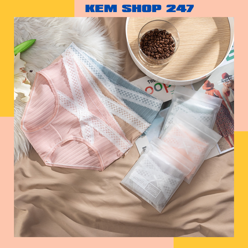 Combo 5 quần lót bầu cạp chéo ren tăm chất liệu cotton cao cấp