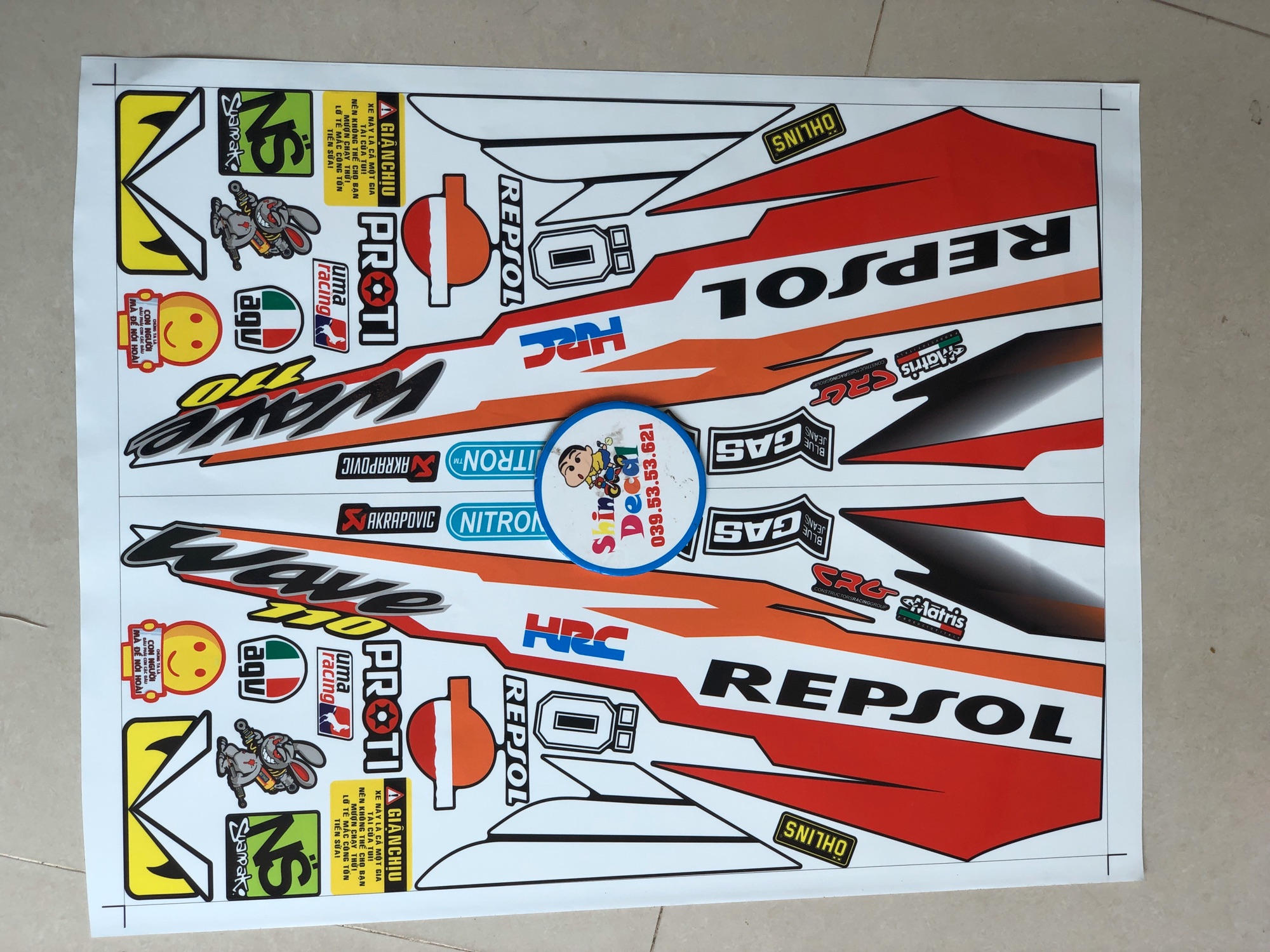Tem rời wave đời đầu Repsol dán xe đen