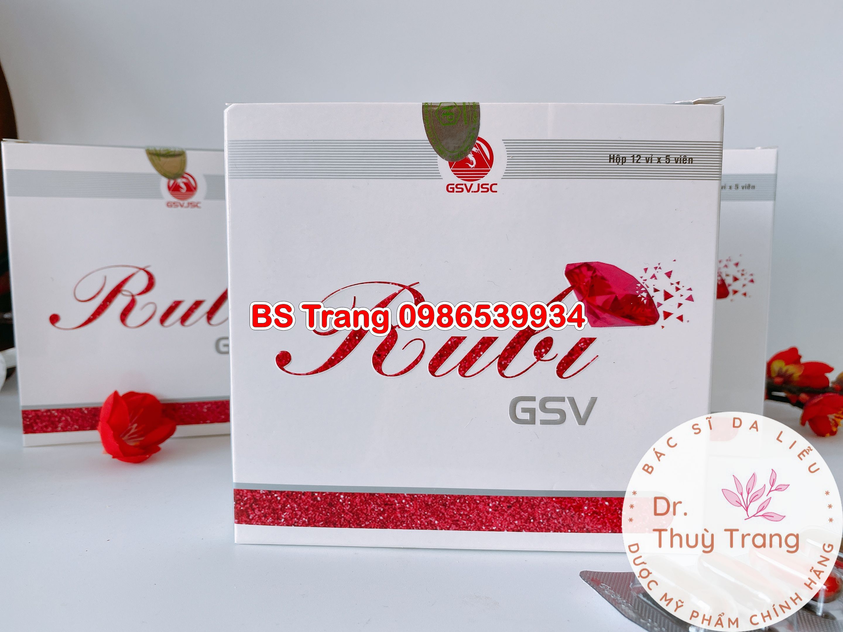 Viên uống bổ sung Vitamin và dưỡng chất cho da Rubi GSV giúp giảm nám, tàn nhang, trứng cá - hộp 60 viên