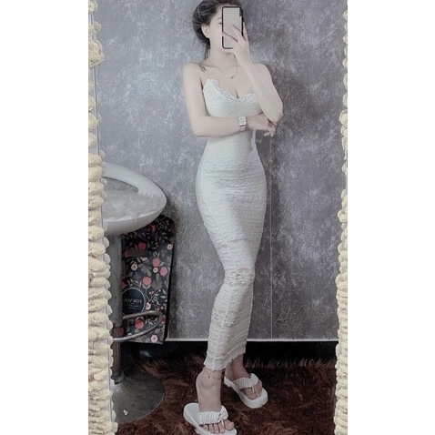 Đầm dây body ren from dài 2 lớp