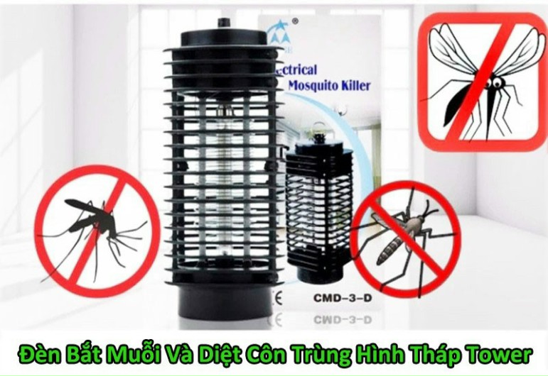 Đèn Bắt Muỗi Côn Trùng hình tháp 3D TOWER (Đen) GT814