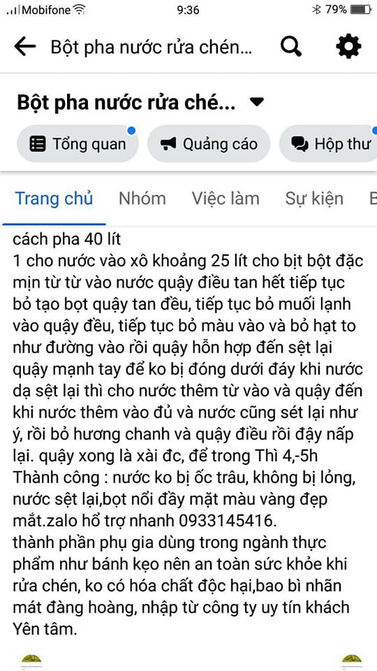bột pha nước rửa chén 40 lit