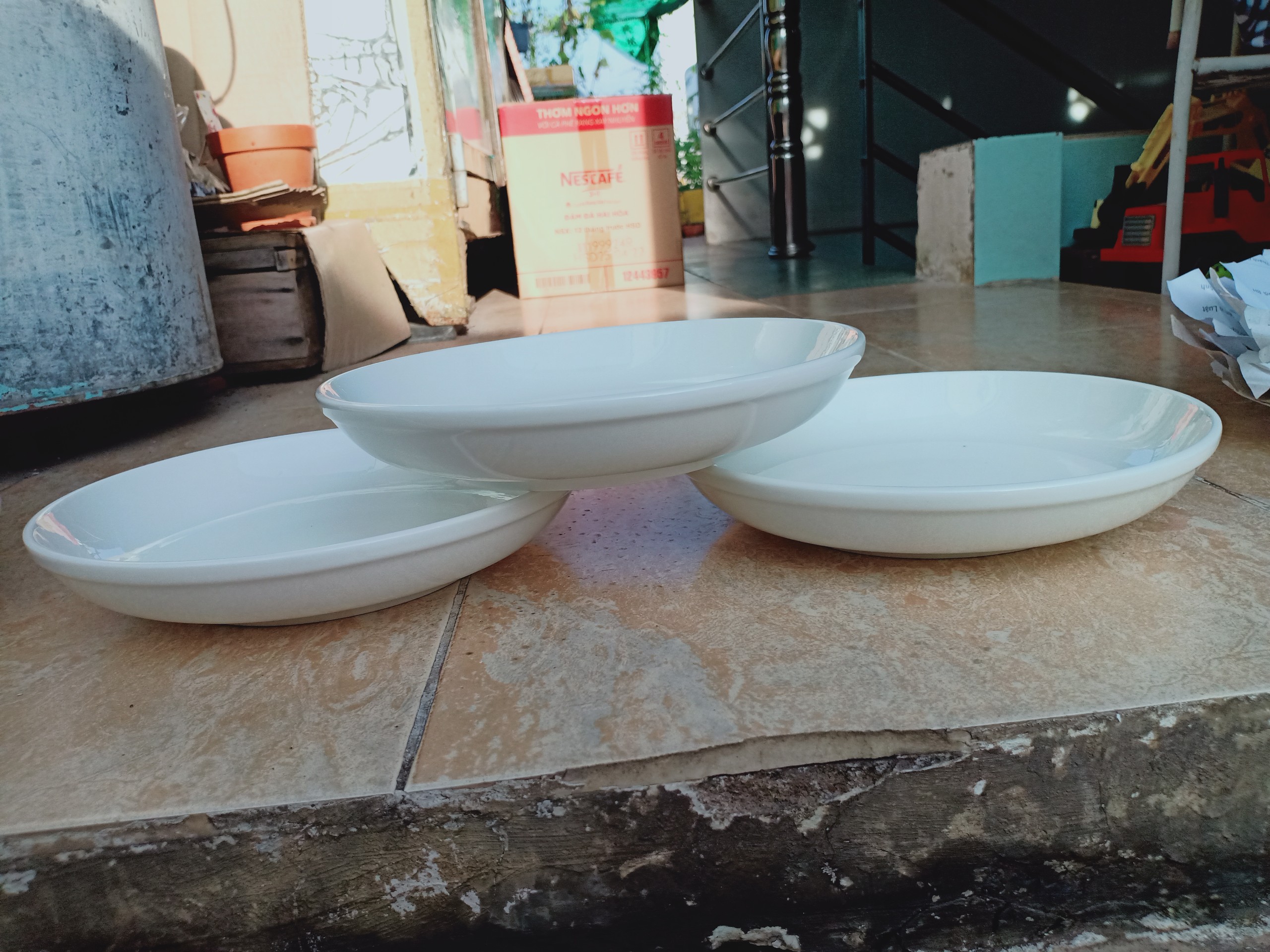 Combo 6 đĩa sứ cao cấp trắng tinh, dày dặn 20.5cm
