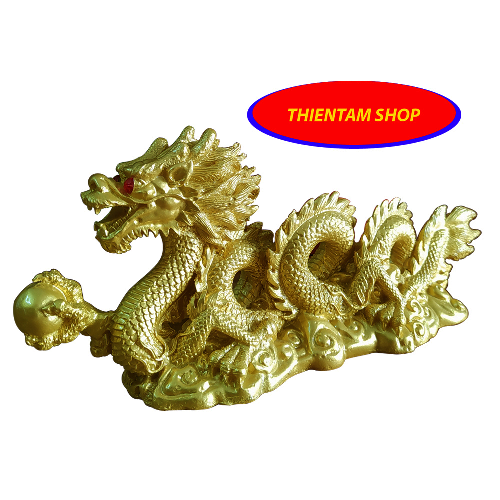 Tượng rồng cầm châu đá poly vàng R2000