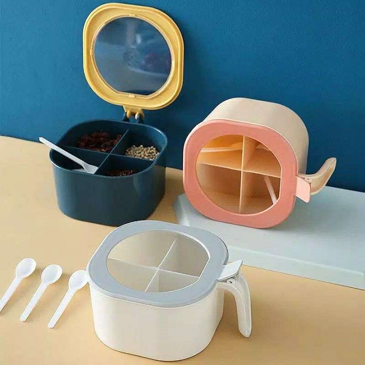 Hộp, Hũ Đựng Gia Vị 4 Ngăn Có Nắp Đậy Cao Cấp Siêu Bền