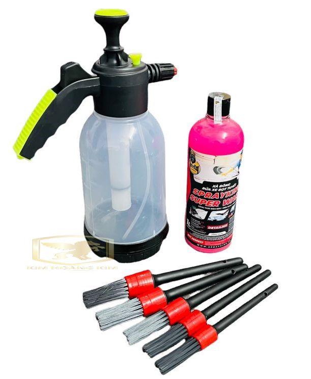 Combo Bình Bọt Tuyết Tặng kèm Xà Bông Sprayking 1 lít và Cọ 5 cây chuyện dụng Rửa xe máy oto (Shop có bán lẻ từng món)