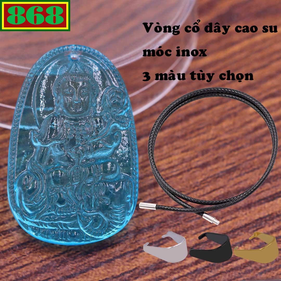 Pendant Samantabhadra Bodhisattva crystal blue sea 3.6 cm attached rubber necklace cord Black + hook stainless steel, buddha the par, pendant feng shui