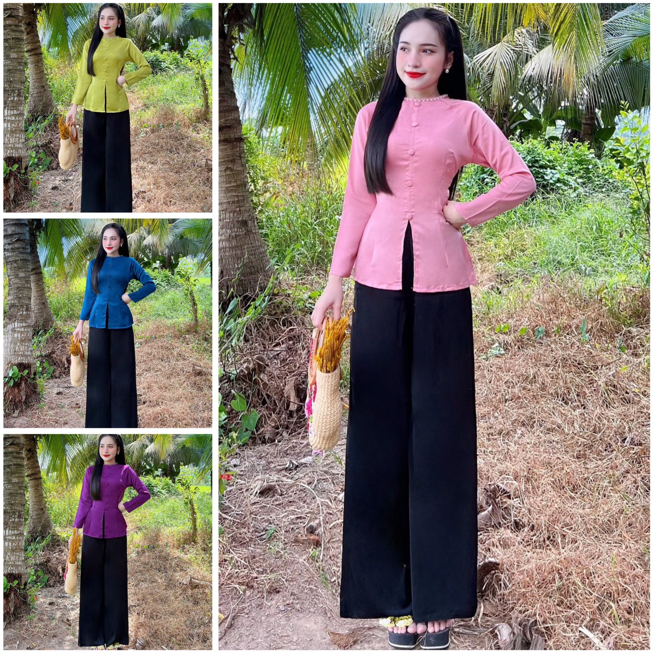 Đồ Lam Đi Chùa #Mẫu quý cô lụa phi yến# Quần Áo Nữ
