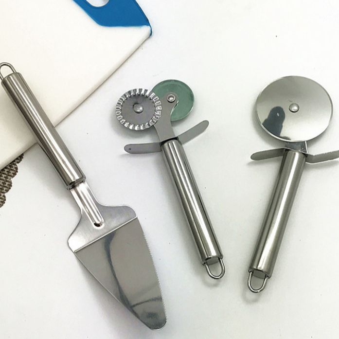 Combo bộ dao cắt múc bánh kem, pizza cao cấp, Dao lăn cắt bánh, Xẻng xúc pizza chất liệu thép không gỉ