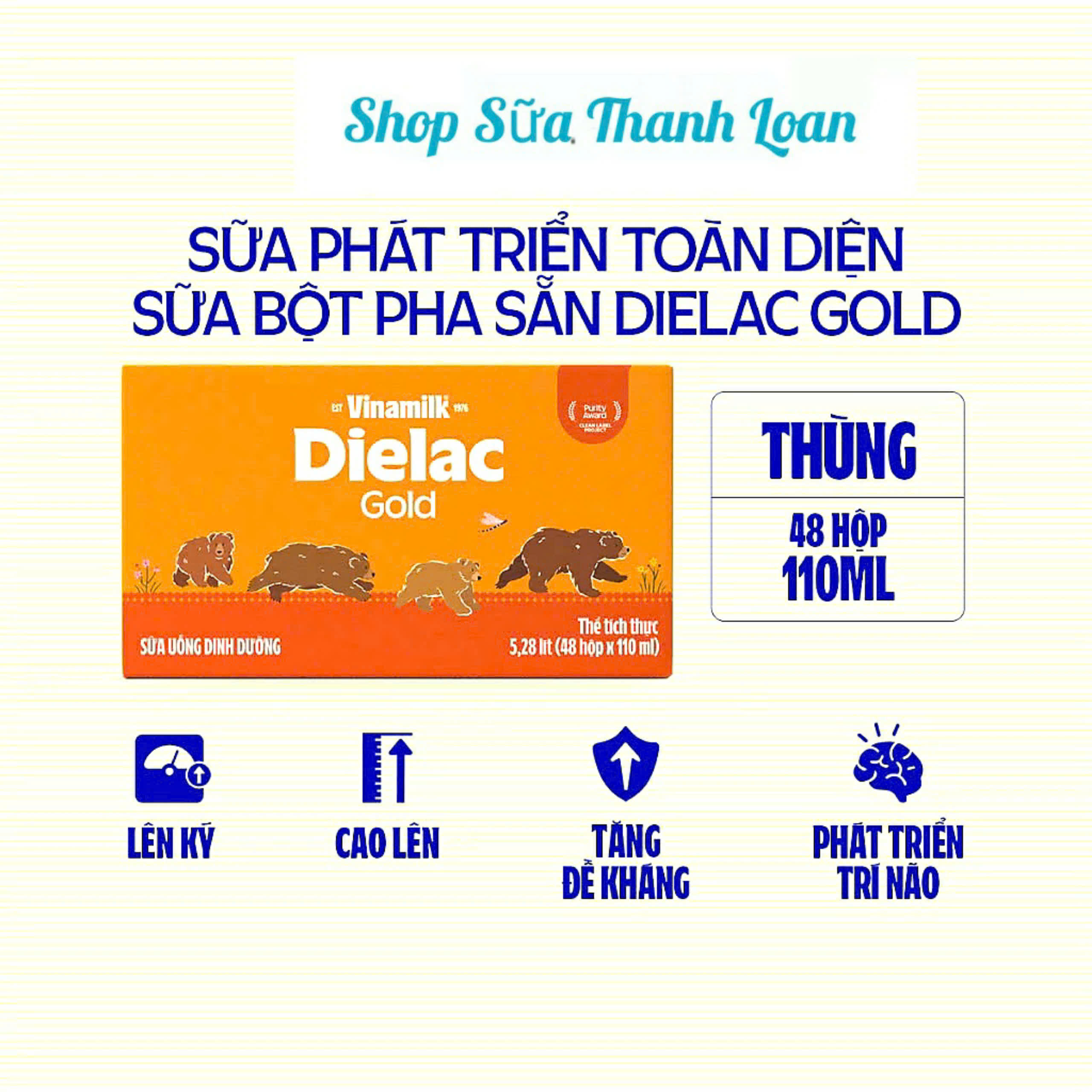 (Mẫu Mới) THÙNG 48 HỘP SỮA BỘT PHA SẴN DIELAC GOLD 110ML.