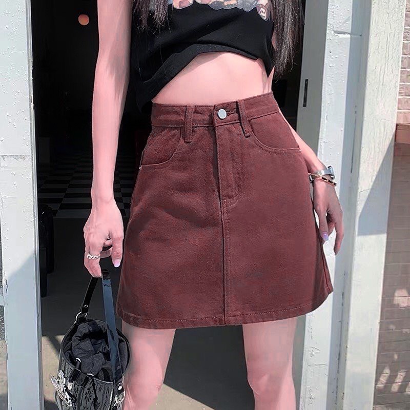 Chân Váy Jeans Chữ A Cạp Cao