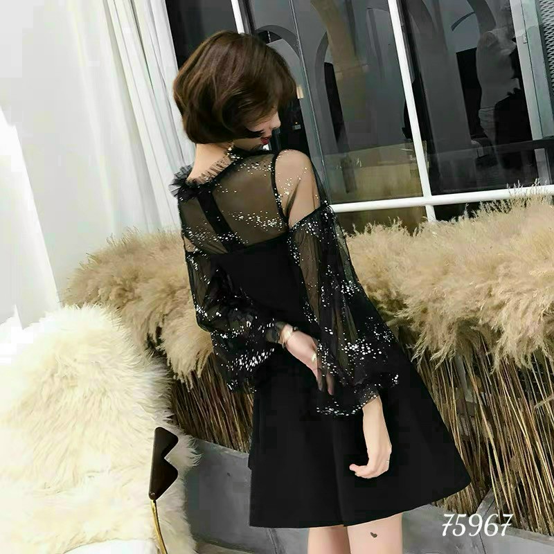Đầm hở vai tay lưới-QH#damnu