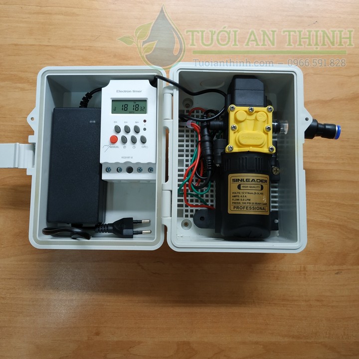 Máy bơm áp lực mini đơn Sinleader kèm Nguồn, Timer hẹn giờ ( hàng lắp sẵn trong hộp điện)