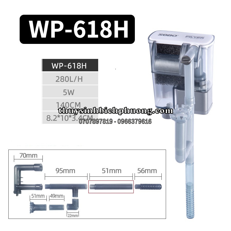Lọc Thác Sobo WP-618H, WP-628H, WP-638H Cho Bể Cá Cảnh (Lọc thác cao cấp mini có hút mặt, chạy êm)