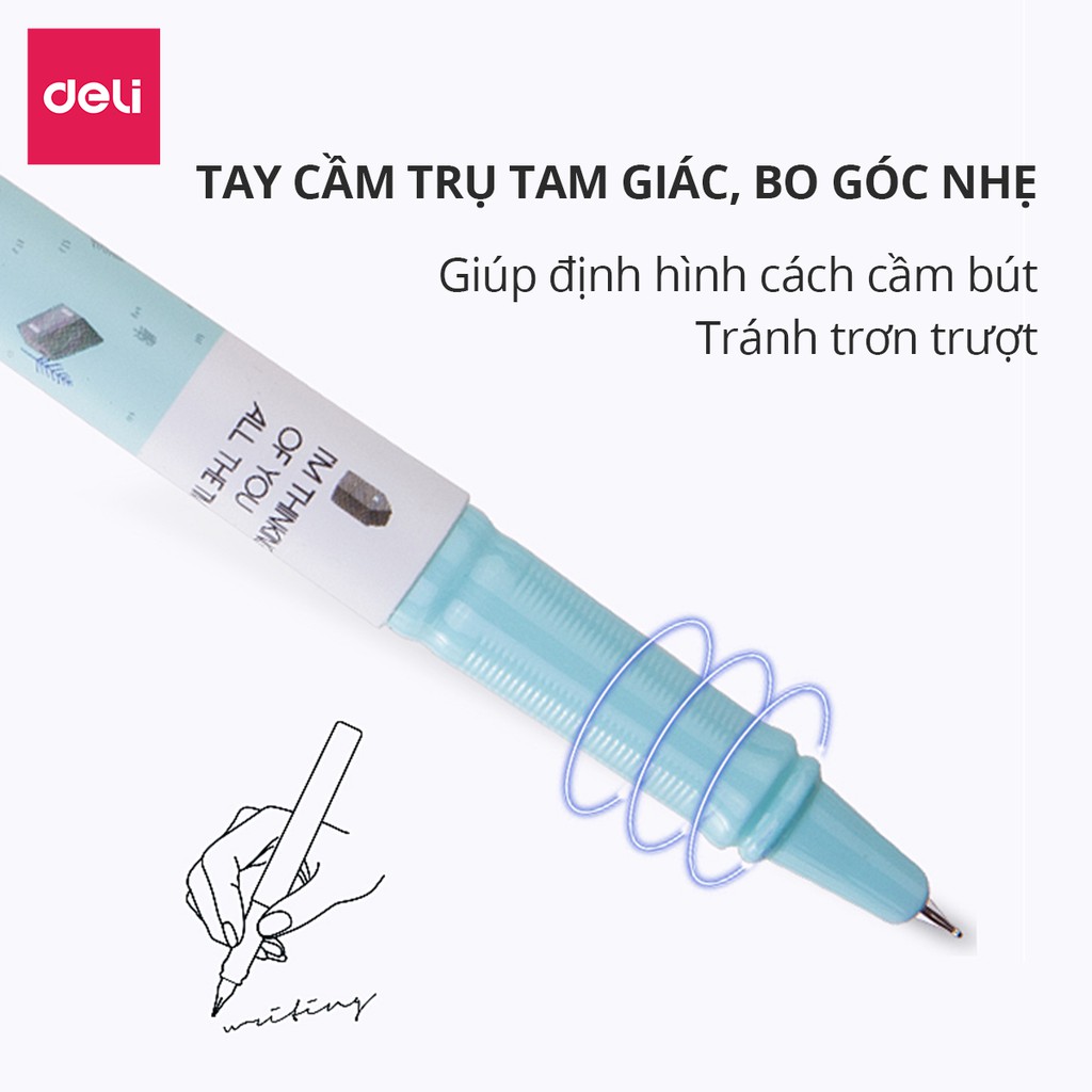 Bút máy học sinh luyện viết chữ đẹp có bán kèm ống mực Deli - Họa tiết đáng yêu - Màu Hồng/Xanh dương/Xanh lá- A919