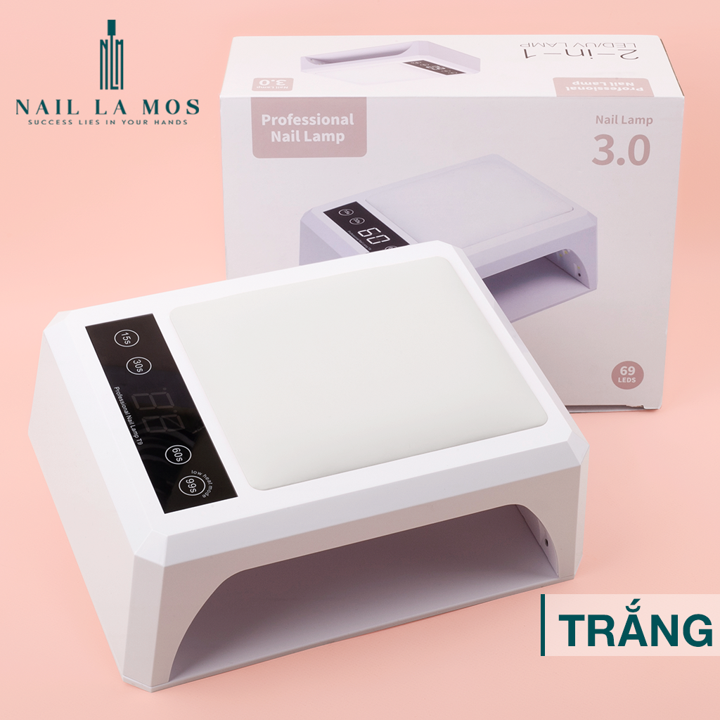 Máy hơ gel t9 chính hãng 80w 60 bóng led/uv - máy hơ móng nail đệm kê tay pu khoang rộng, nút cảm ứng