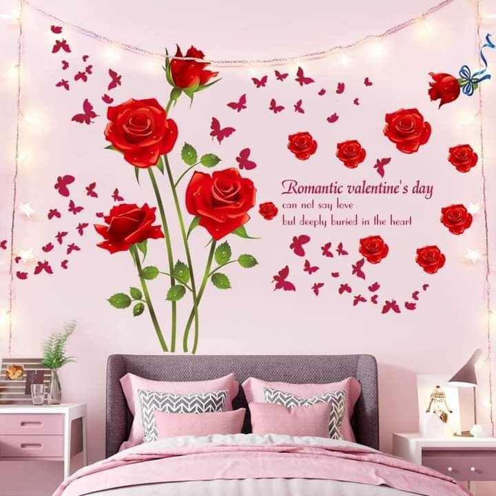 [HCM]DECAL DÁN TƯỜNG HOA HỒNG NHUNG ĐỎ