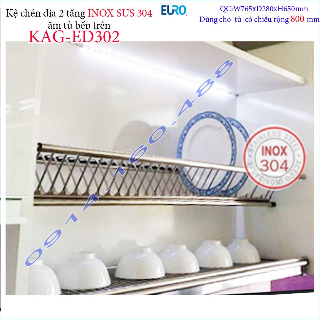 [HCM]Kệ chén dĩa âm tủ KAG-ED302 -76.5cm, Kệ chén bát chữ V 2 tầng Euro SUS304 khay hứng Inox nước thiết kế đẹp tiện dụng