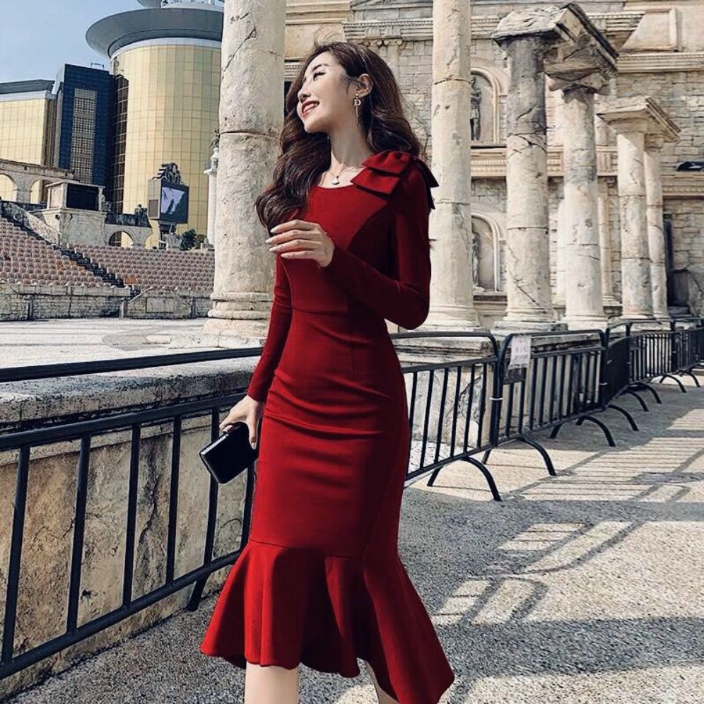 Đầm váy cổ tròn tay phồng rút dây màu đỏ trẻ trung, sang chảnh thời trang  nữ đi chơi, dự tiệc | Shopee Việt Nam