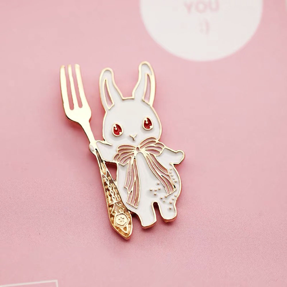 Kawaii Bunny Enamel Pin Cartoon Fork Rabbits /& Spoon Pastel Brooch Jewelry Gifts