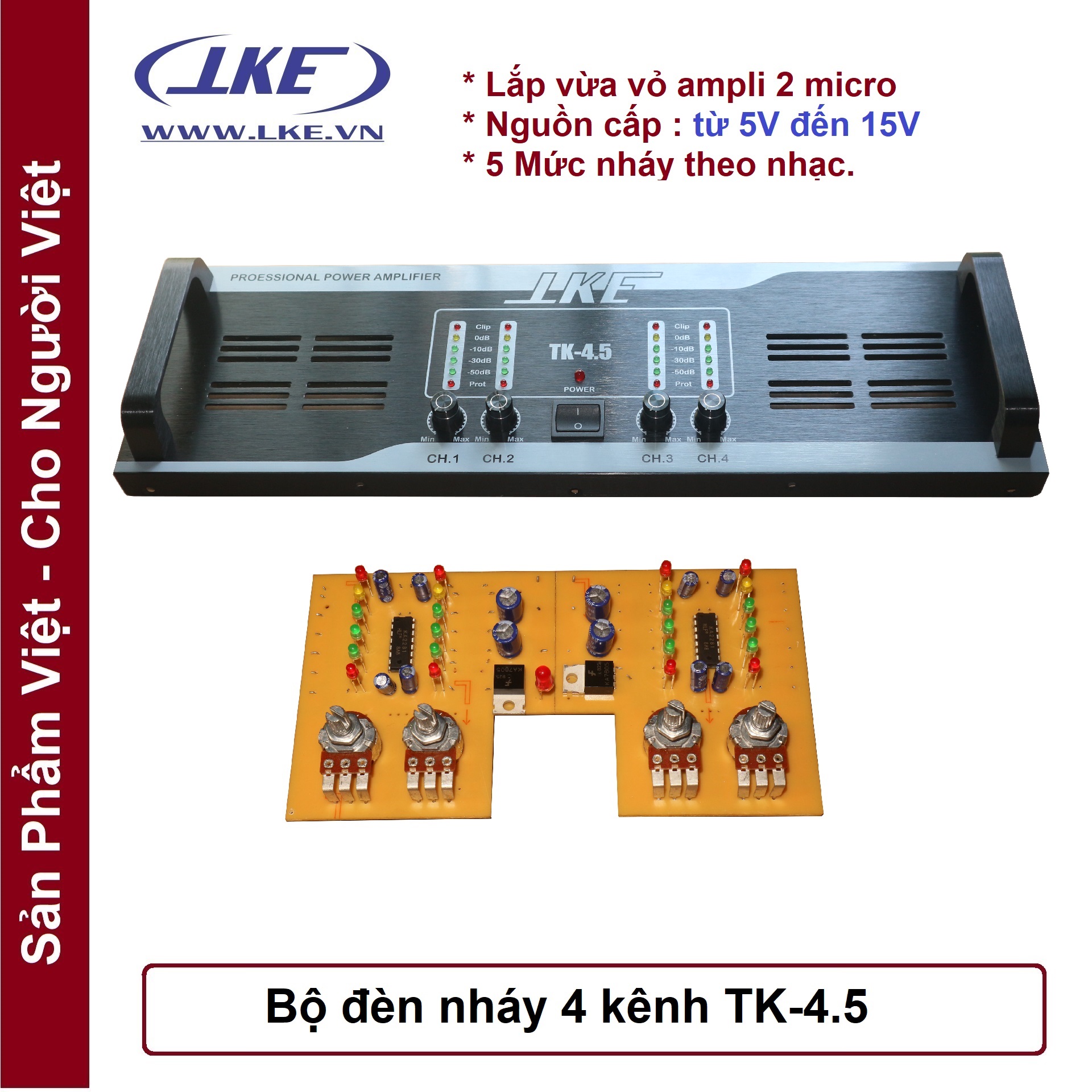 Bộ đèn nháy 4 kênh lắp cho ampli cao 12.5cm