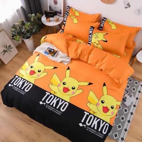 Bộ Chăn Ga Gối Cotton HQ , Pikachu , Chất Liệu Bền Đẹp, Không Phai, Không Xù, Mẫu Mã Kích Cỡ Đa Dạng