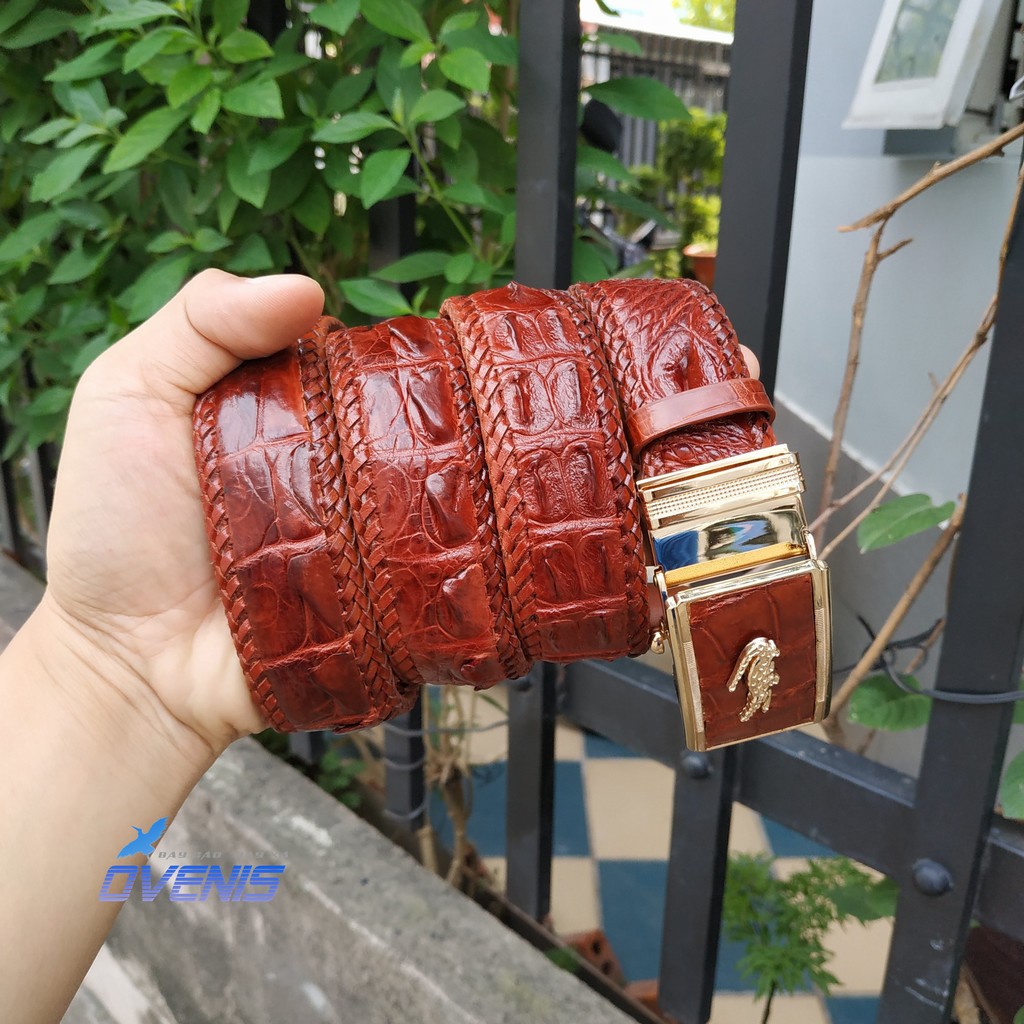 [FREE SHIP] Thắt lưng da cá sấu [LIỀN NGUYÊN CON] Phiên bản cao cấp đan viền thủ công đẹp bền bỉ