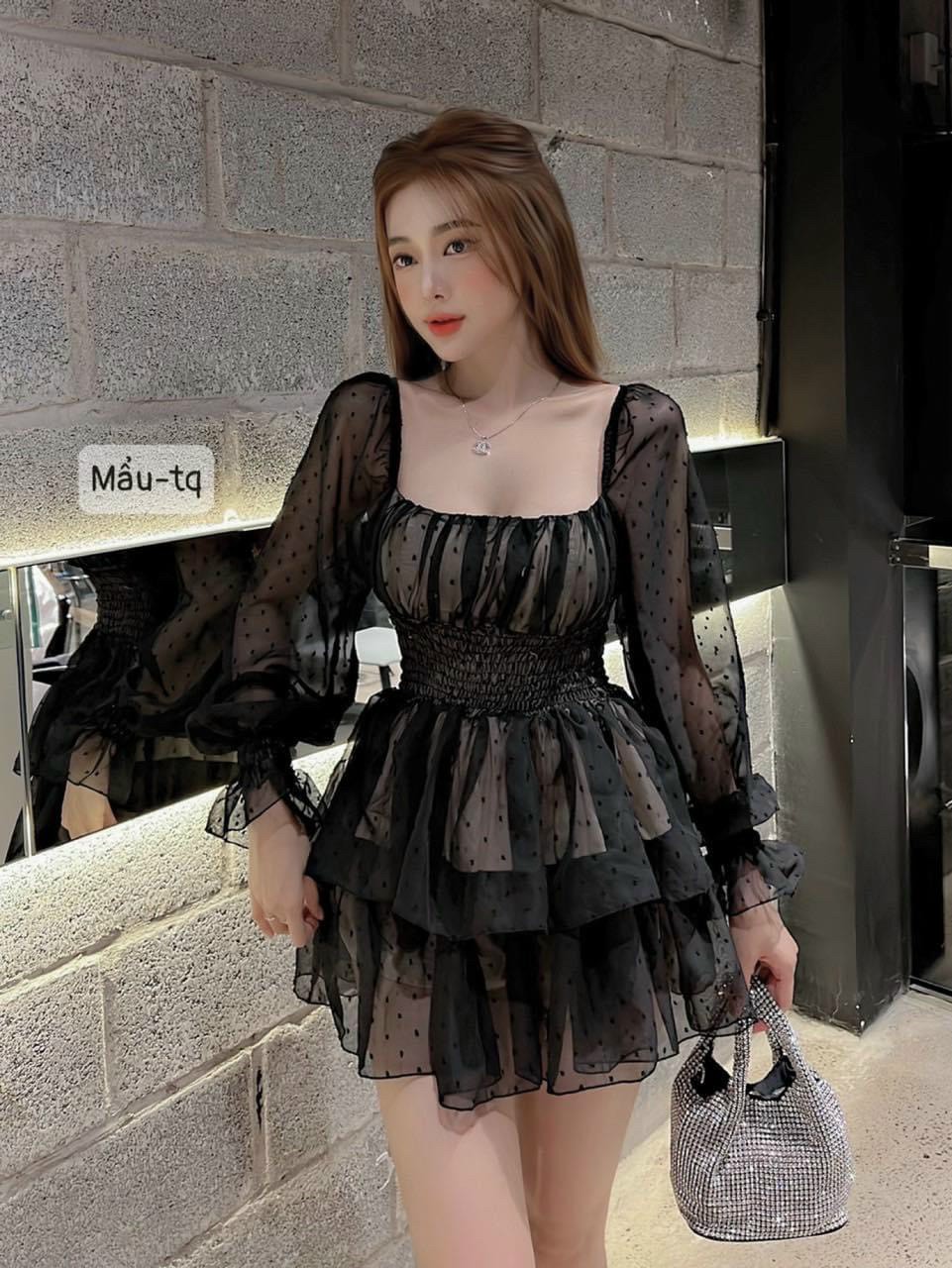 đầm lưới bi có mút