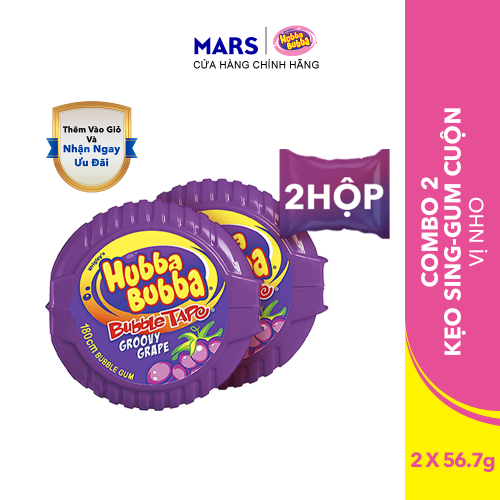 Combo 2 hộp kẹo Sing-gum Hubba Bubba vị nho