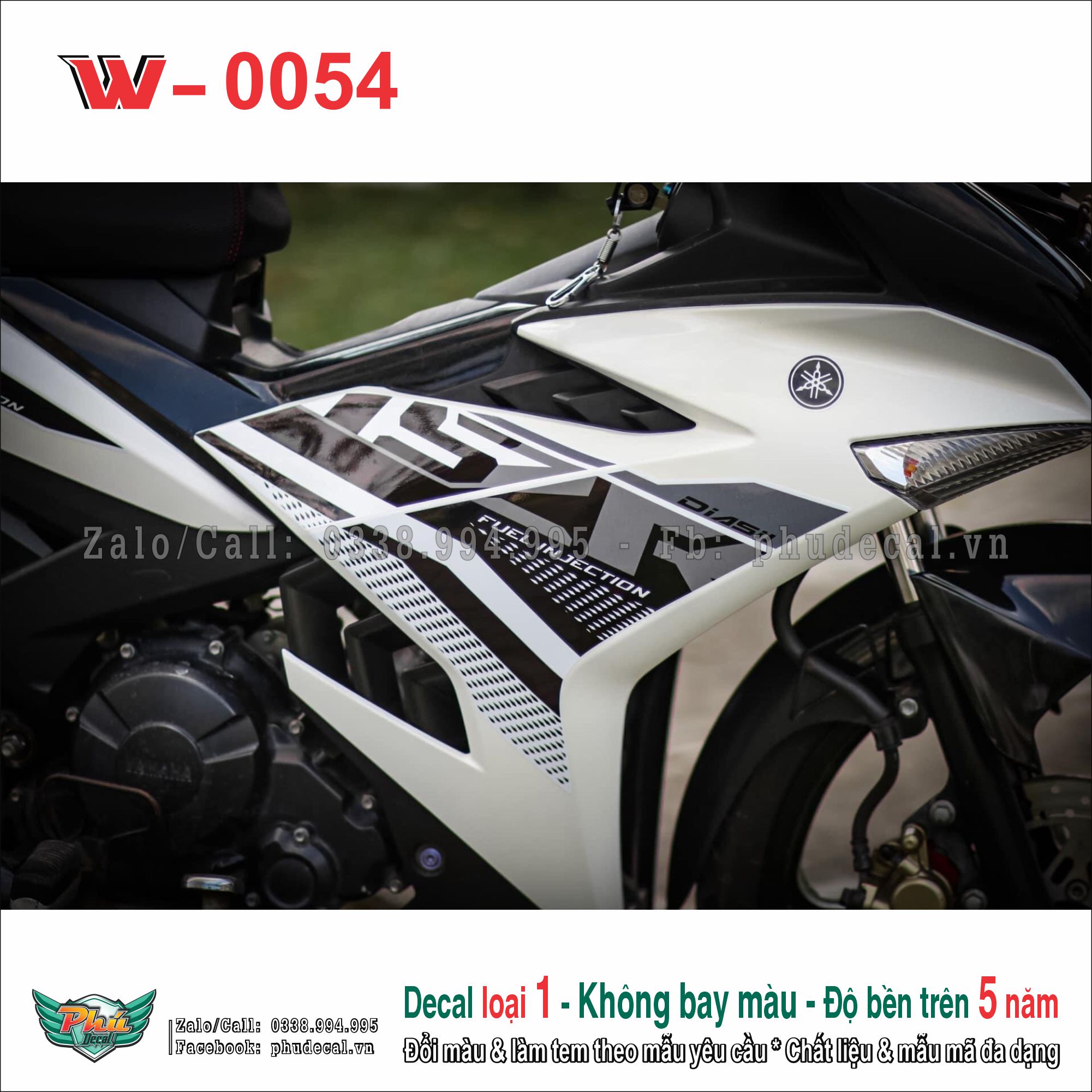 Tem rời dán xe exciter 150 trắng xám đen y15zr