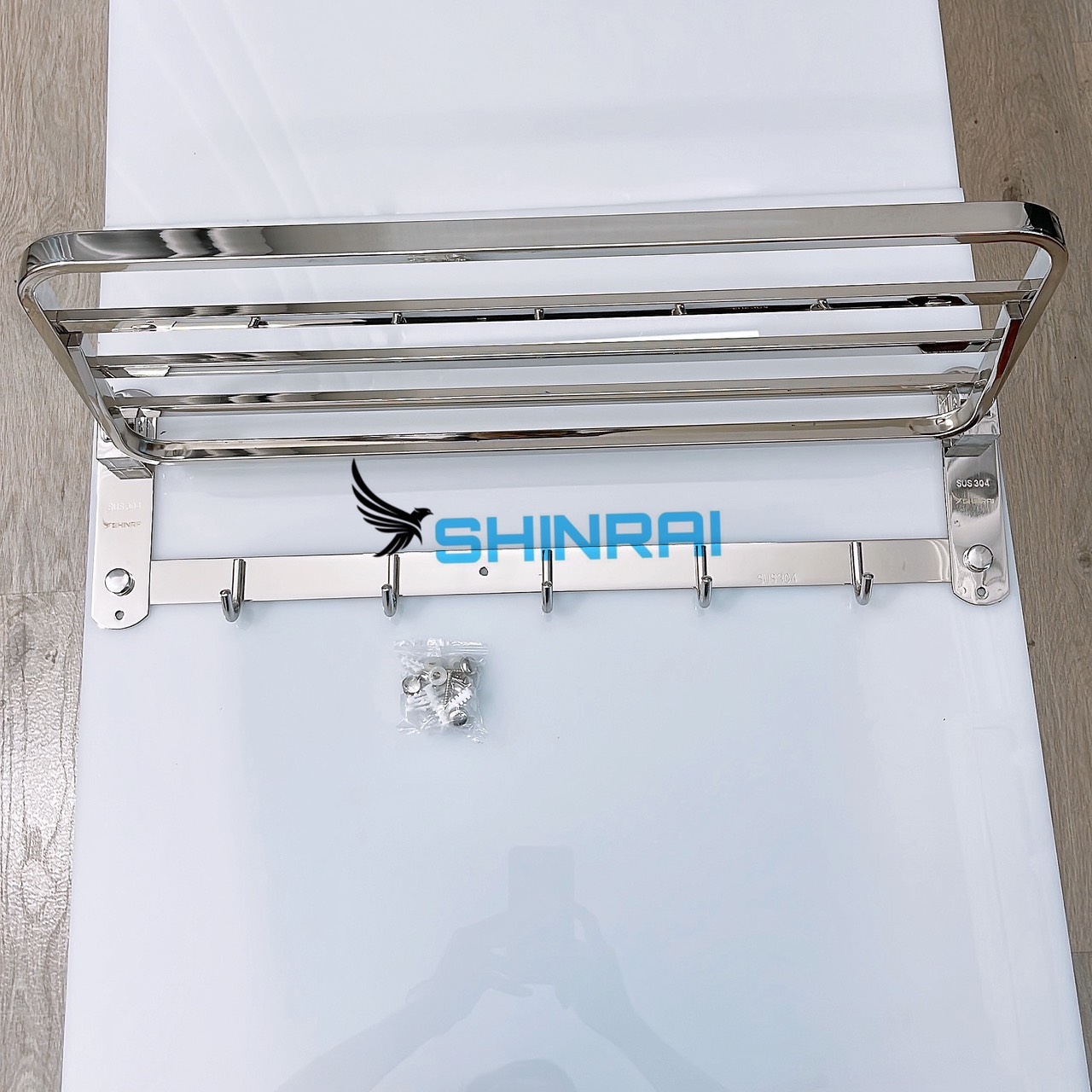 ( Dán Tường - Khoan Tường ) Giá Treo Khăn Nhà Tắm , Móc Treo Khăn Tắm SUS304 Đế Đặc 3.5CM Siêu Dày Chữ Nhật SHINRAI