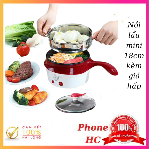 Nồi lẩu mini size 18cm kèm giá hấp- Ca mỳ- Ca nấu lẩu