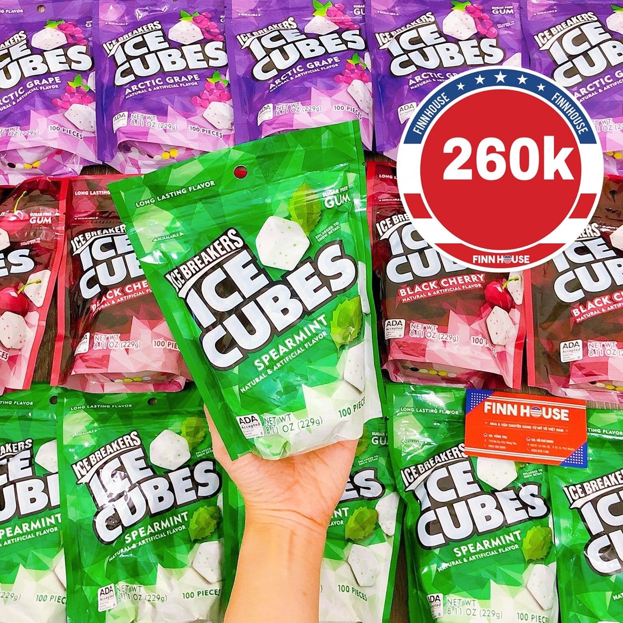Kẹo cao su ICE BREAKERS Ice Cubes Spearmint 100 viên