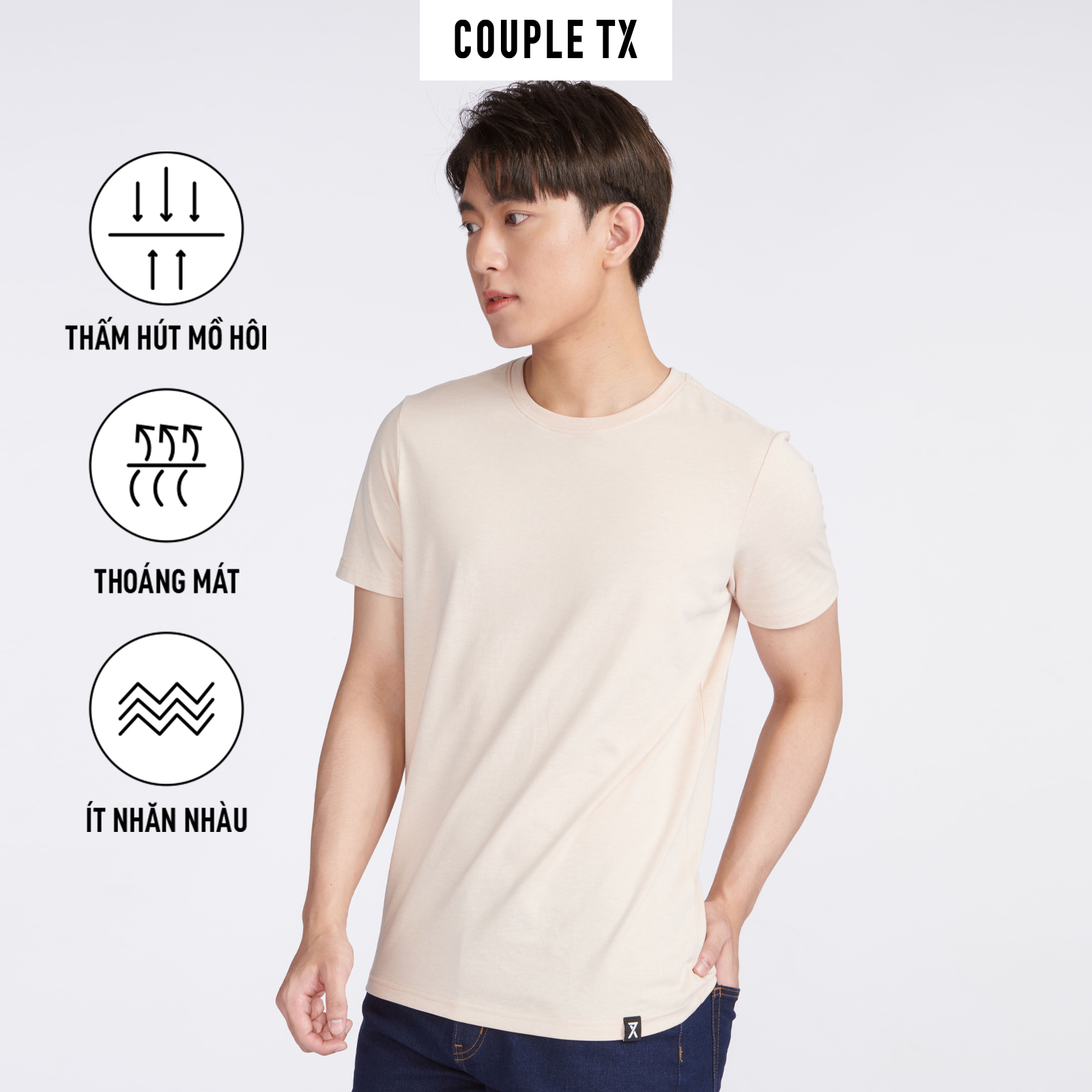 Áo Thun Nam COUPLE TX -  Áo Thun Trơn Basic Cotton, Cổ Tròn, Form Fit