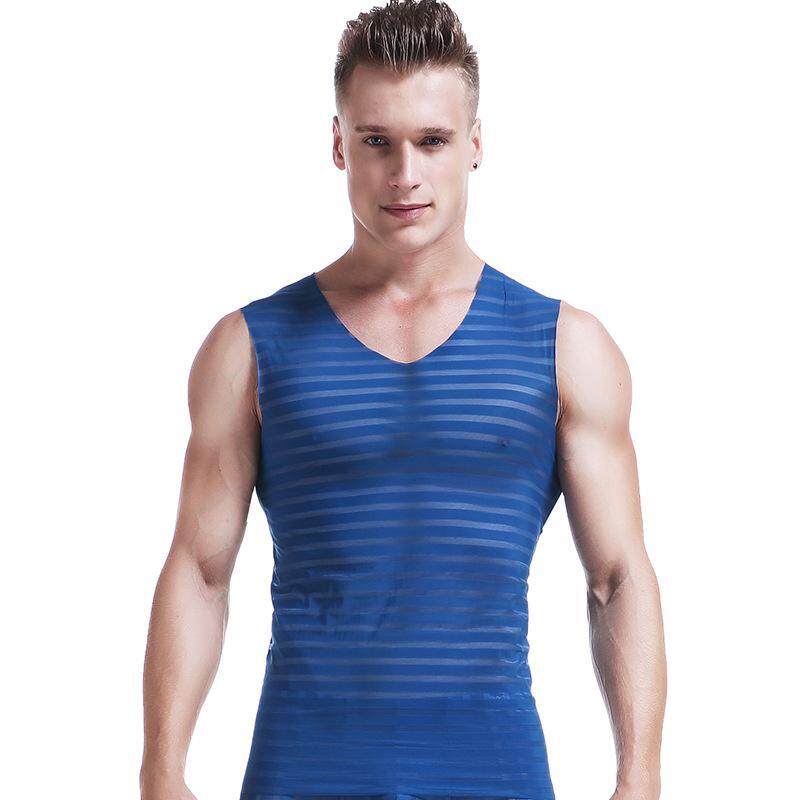 Men's thin ice silk scratch-free vest summer tight exercise quick-drying sleeveless T-shirt 053