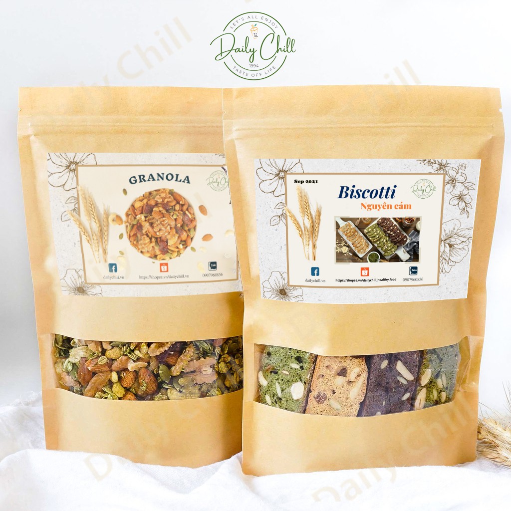 Combo 300g Granola + 200g Biscotti 3 Vị Ăn Kiêng Không Đường